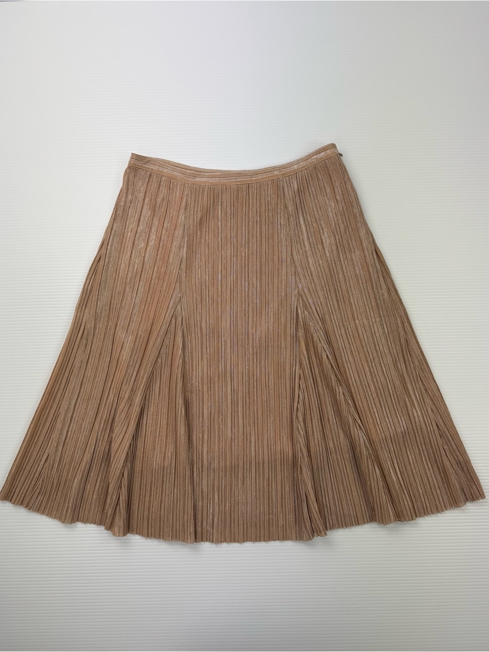 Anthropologie Maeve Ambra Rose Gold Metallic Pleated Midi Skirt Small - Picture 3 of 9